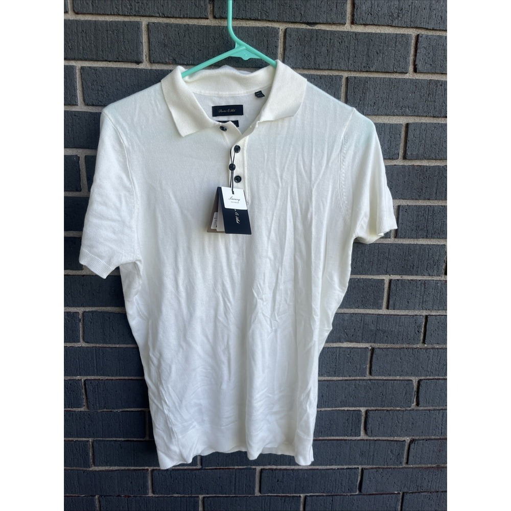 Porter & Ash Men's Small OffWhite Fine Cotton Polo Luxury NWT Knit Short Sleeve